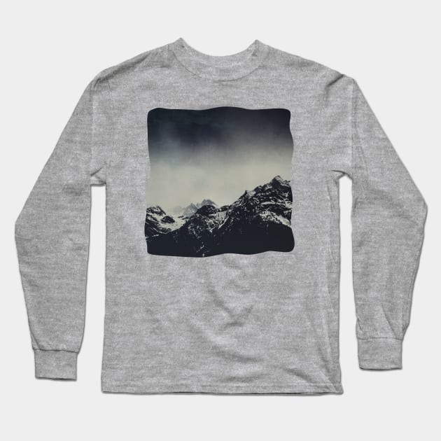 Misty Dark Mountains Long Sleeve T-Shirt by DyrkWyst